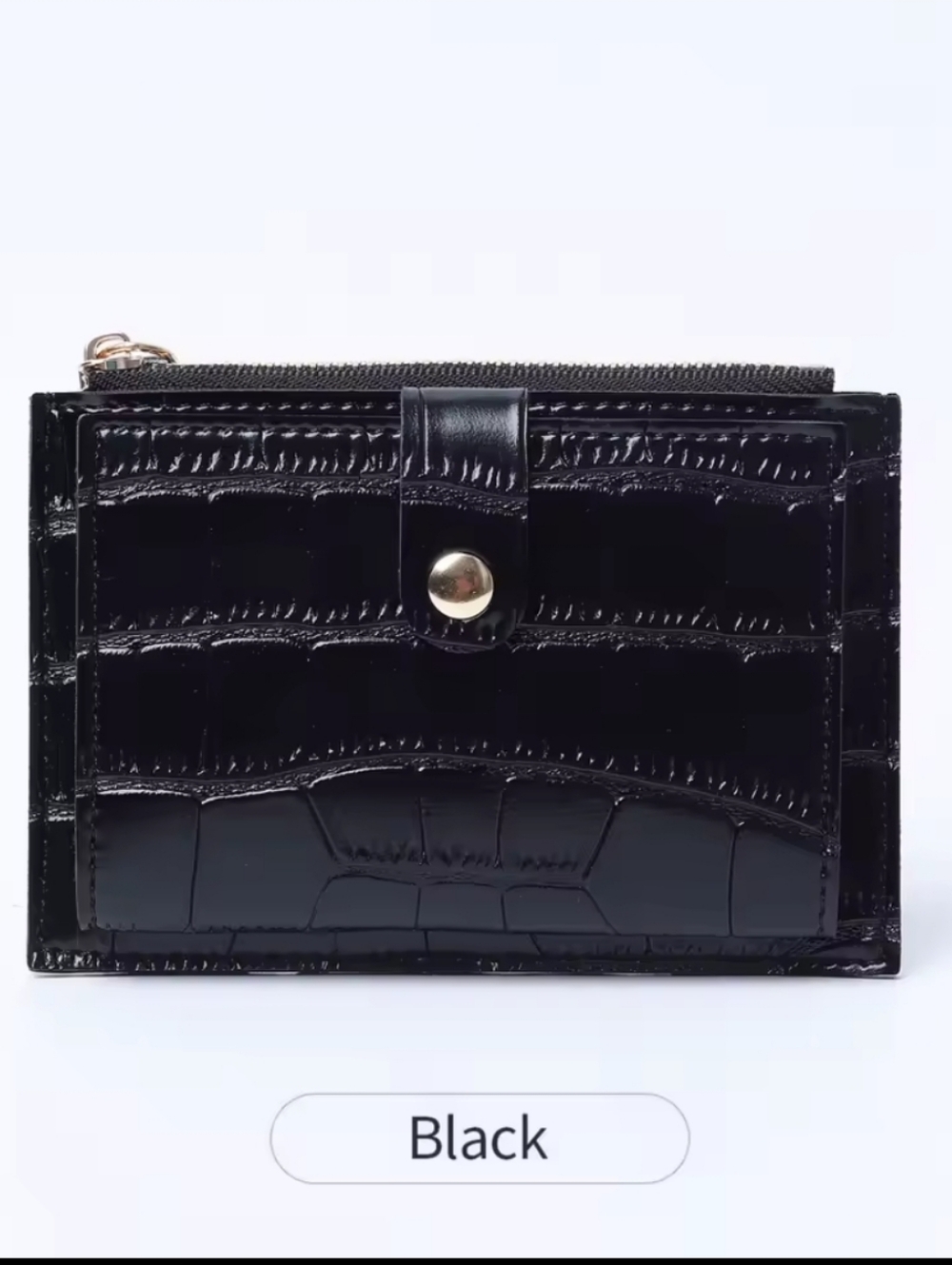 Black Croc-Embossed Card Holder Wallet - Unbranded